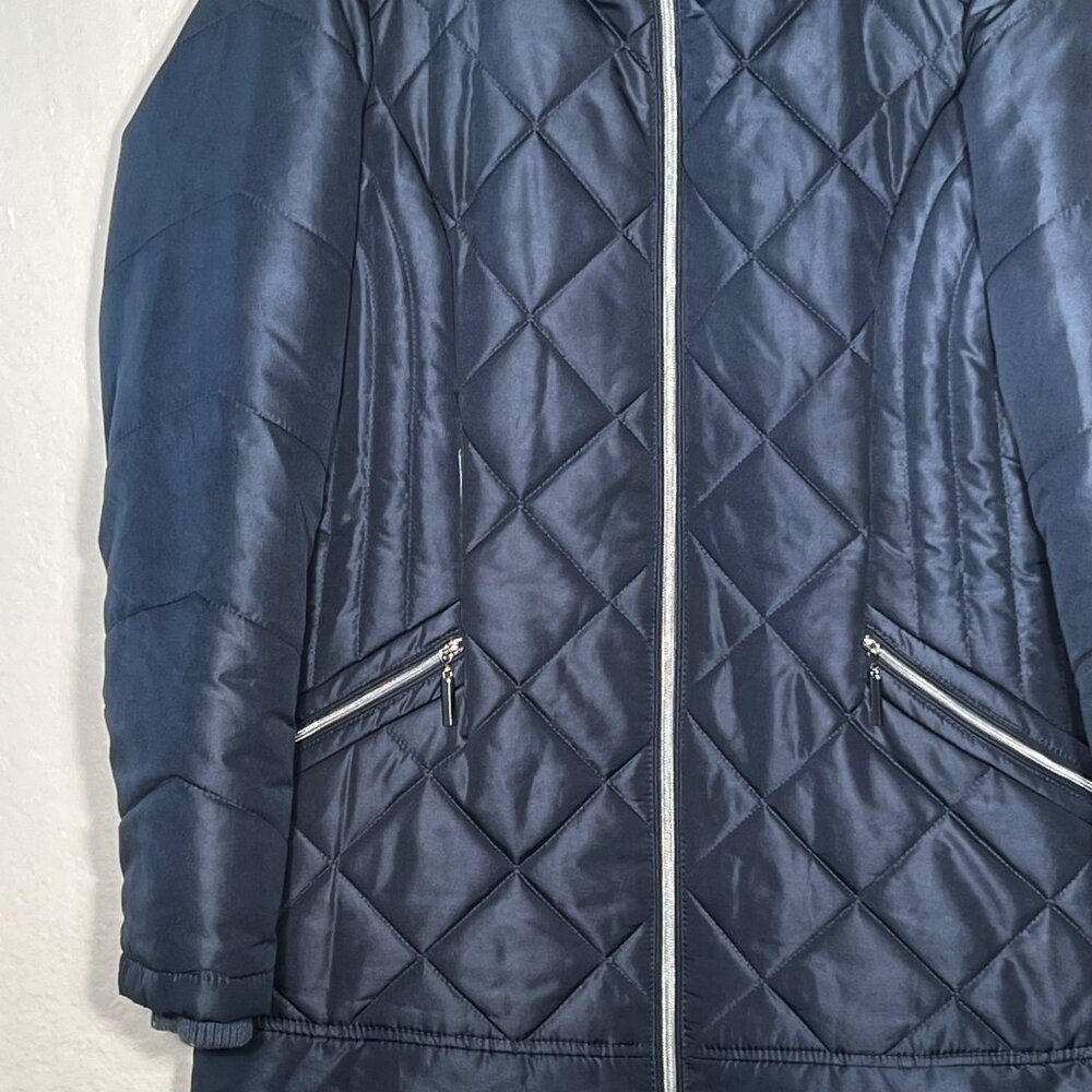 Details Intl Quilted Long Navy Coat Womens S Zipper Front Warm Winter Jacket - Picture 7 of 16